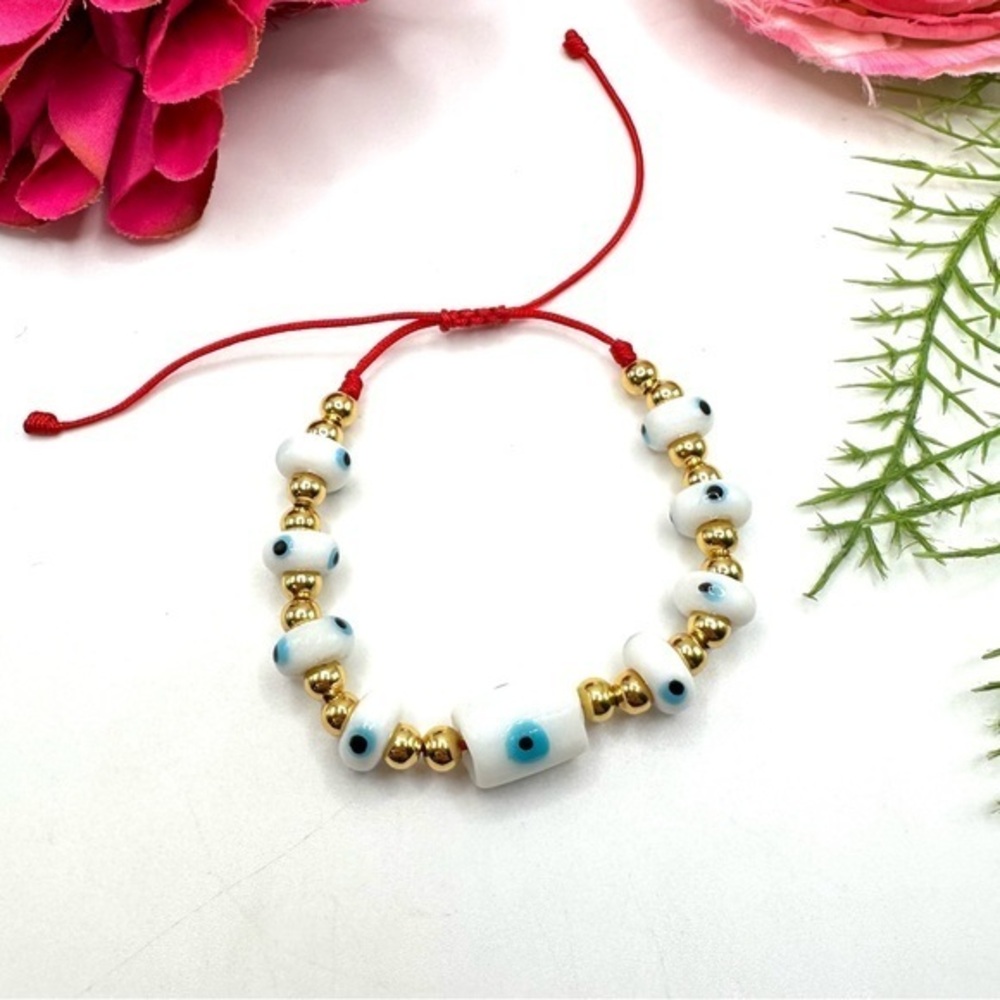 NEW⚜️Spun Glass White Evil Charm Bracelet